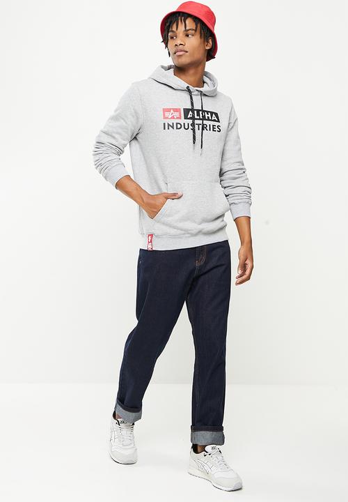 Alpha Industries - A.i block logo hoody - grey melange