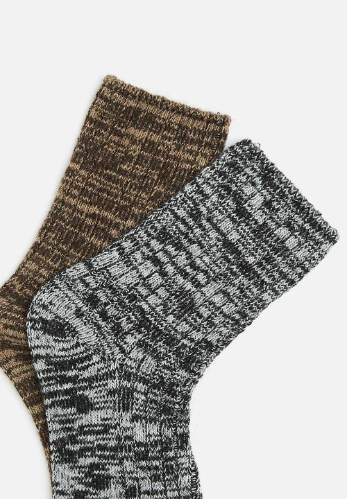 Superbalist - Cozy knit sock 2pk - grey & brown