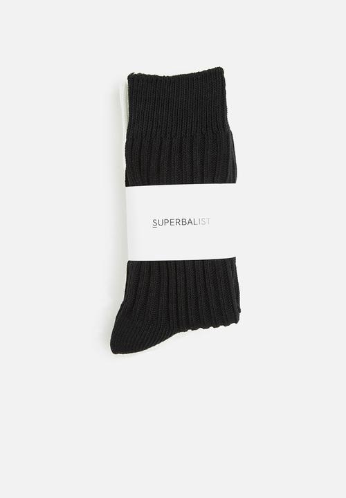 Superbalist - Ribbed 2 pack socks - black & white
