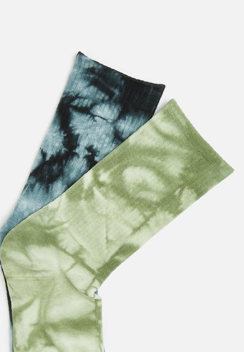 STYLE REPUBLIC - Tie dye socks 2 pack - teal & khaki