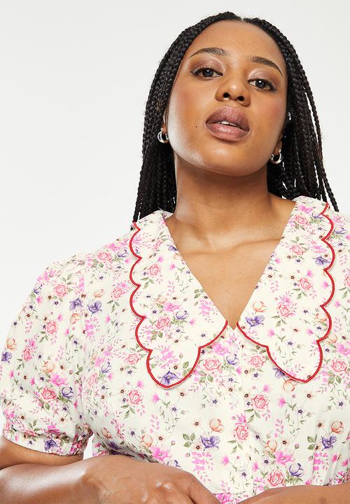 Glamorous - Plus peterpan printed dress - white vintage flower