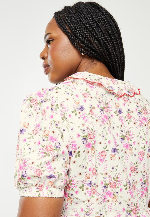 Glamorous - Plus peterpan printed dress - white vintage flower