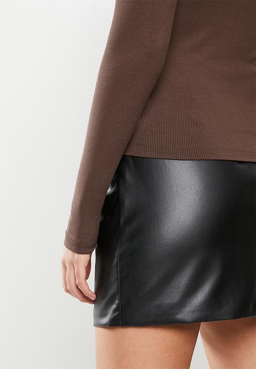 Cotton On - Staple rib scoop neck long sleeve top - dark coffee