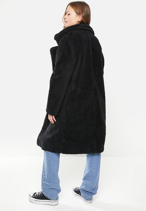 Cotton On - Longline teddy coat - black