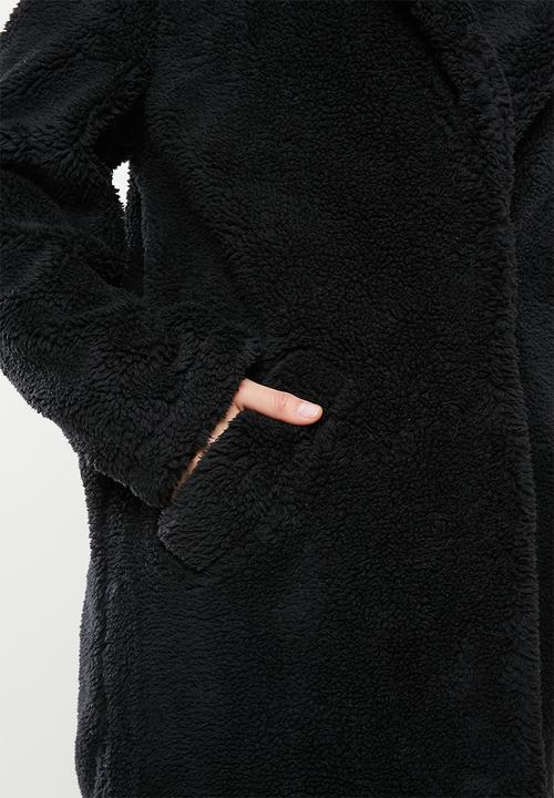 Cotton On - Longline teddy coat - black