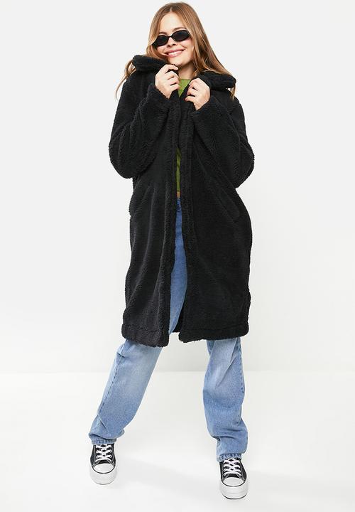 Cotton On - Longline teddy coat - black