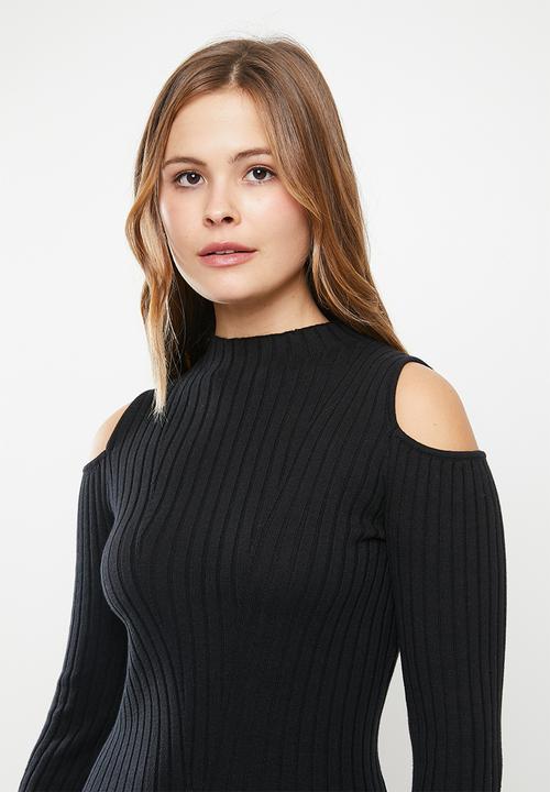 Cotton On - Twist knit cold shoulder midi dress - black