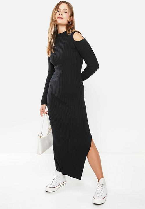Cotton On - Twist knit cold shoulder midi dress - black