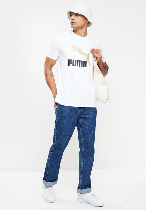 PUMA - Classics logo metallic tee - puma white/gold
