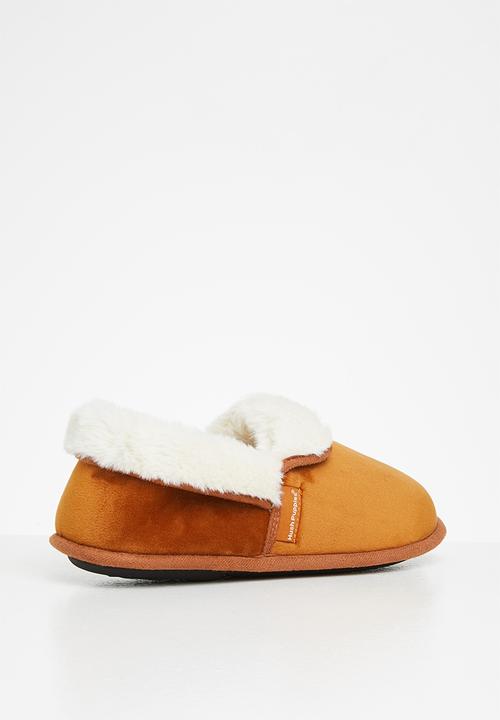 Hush Puppies - Lua slipper - amber brown stretchy velour
