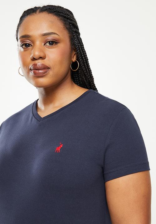 POLO - Plus women kelly short sleeve vneck stretch t-shirt - navy