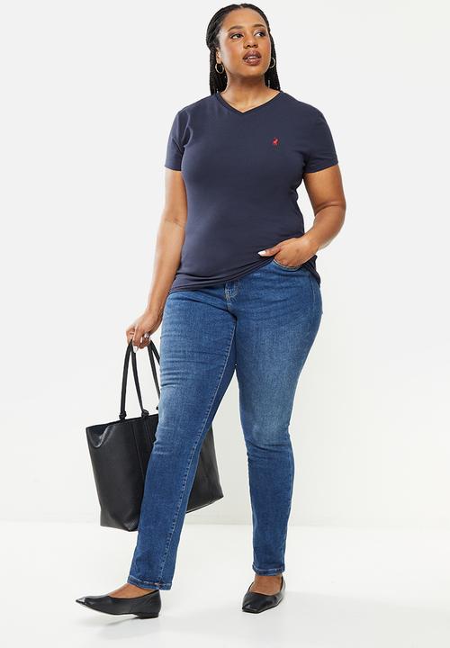 POLO - Plus women kelly short sleeve vneck stretch t-shirt - navy