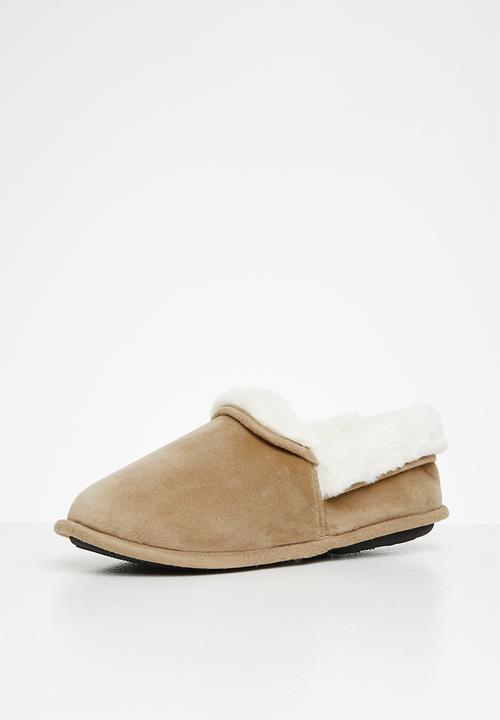 Hush Puppies - Lua slipper - tan stretchy velour