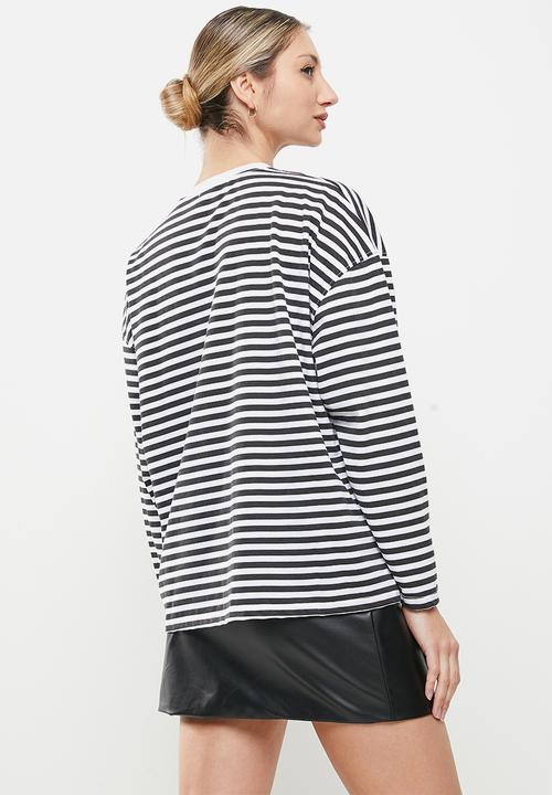 Missguided - Stripe drop shoulder long sleeve T-shirt - black & white