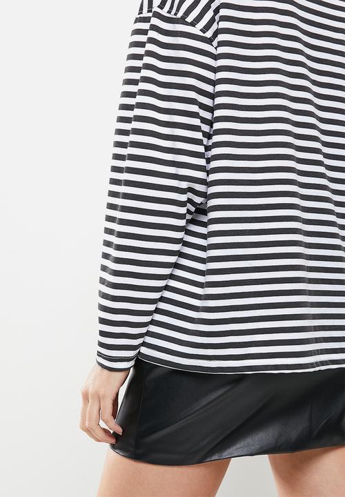 Missguided - Stripe drop shoulder long sleeve T-shirt - black & white
