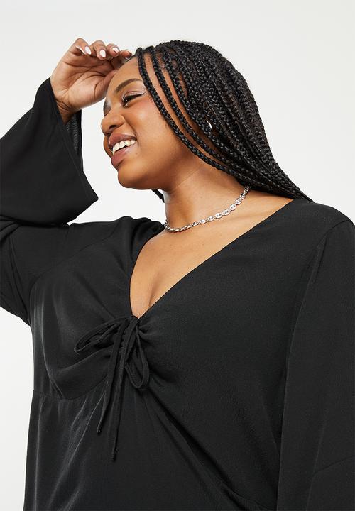 Cotton On - Curve violet long sleeve mini dress - black
