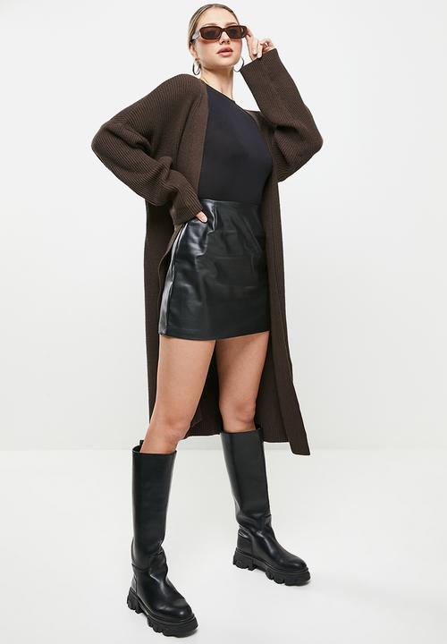 Missguided - Ribbed longline belted cardigan - chocolate