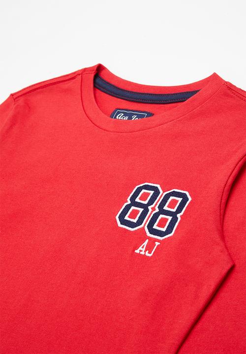 Aca Joe - Aca joe print & embroidered core crew tee - very berry