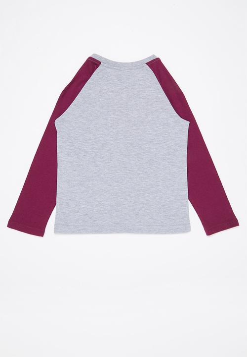 Aca Joe - Aca joe raglan flock tee - grey melange & maroon