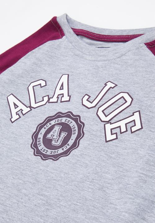 Aca Joe - Aca joe raglan flock tee - grey melange & maroon