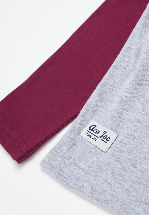 Aca Joe - Aca joe raglan flock tee - grey melange & maroon