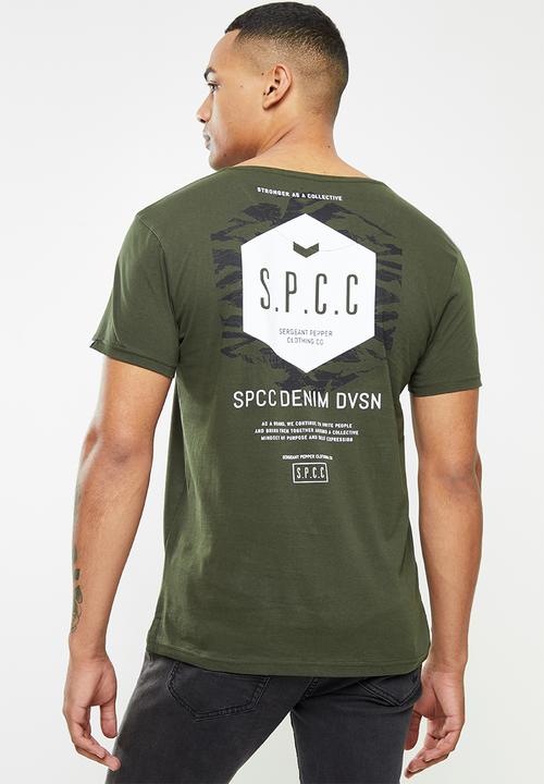 S.P.C.C - Coyle regular fit side slit straight hem tee  - dark moss