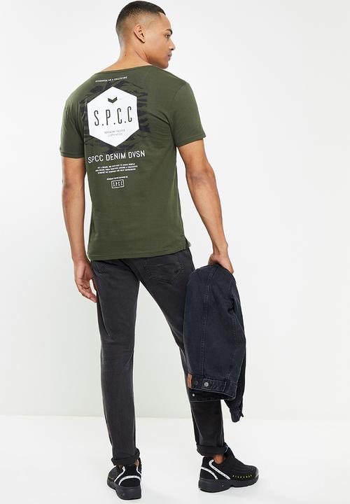 S.P.C.C - Coyle regular fit side slit straight hem tee  - dark moss