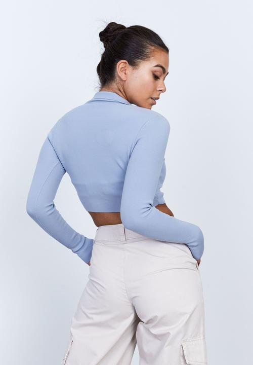 Factorie - Knit crop long sleeve - grey blue sky