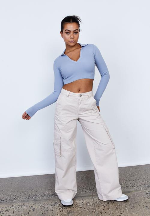 Factorie - Knit crop long sleeve - grey blue sky