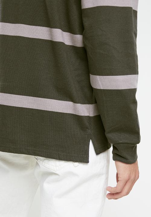 Cotton On - Rugby long sleeve polo - faded slate wide stripe