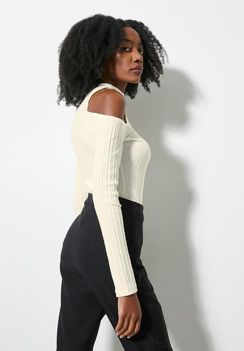 VELVET - Rib cut out shoulder top - milk