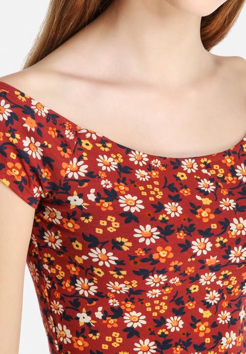 New Look - Rust 70's Ditsy Bardot