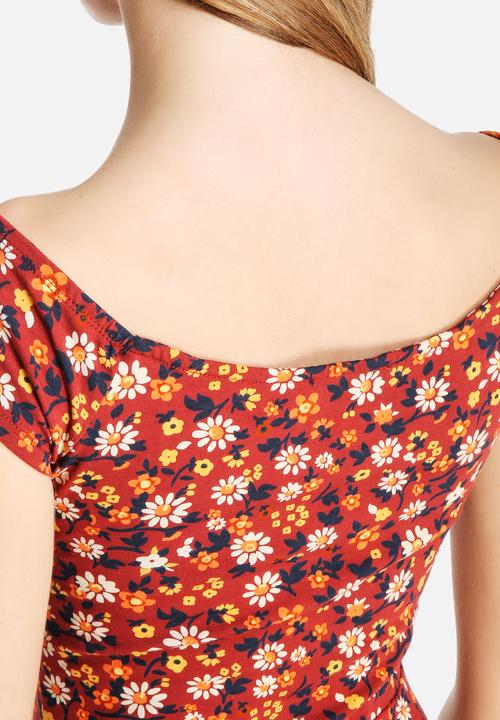New Look - Rust 70's Ditsy Bardot