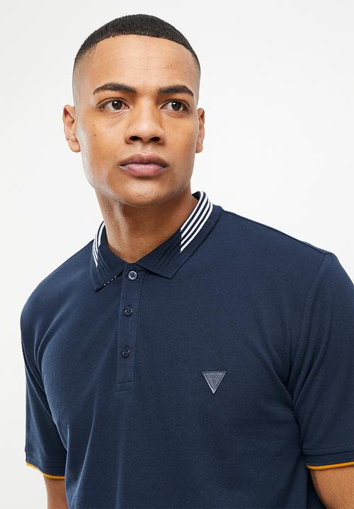 GUESS - Guess stripe collar golfer - silk blue