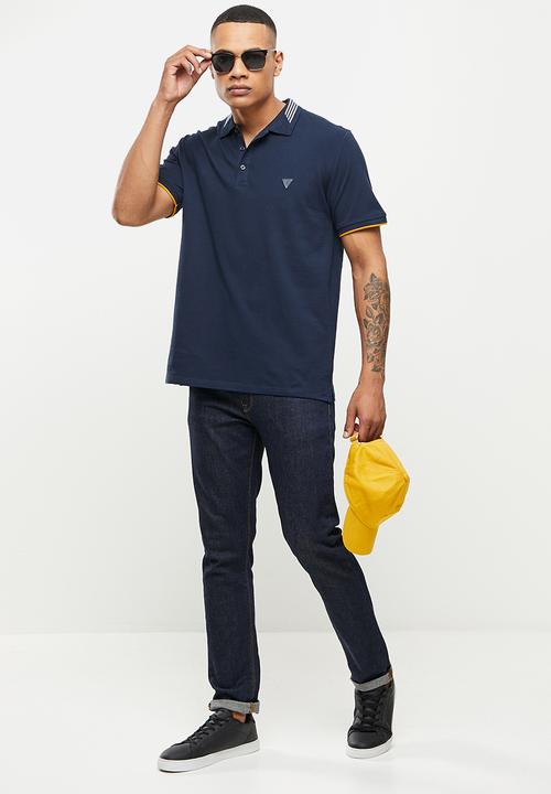 GUESS - Guess stripe collar golfer - silk blue