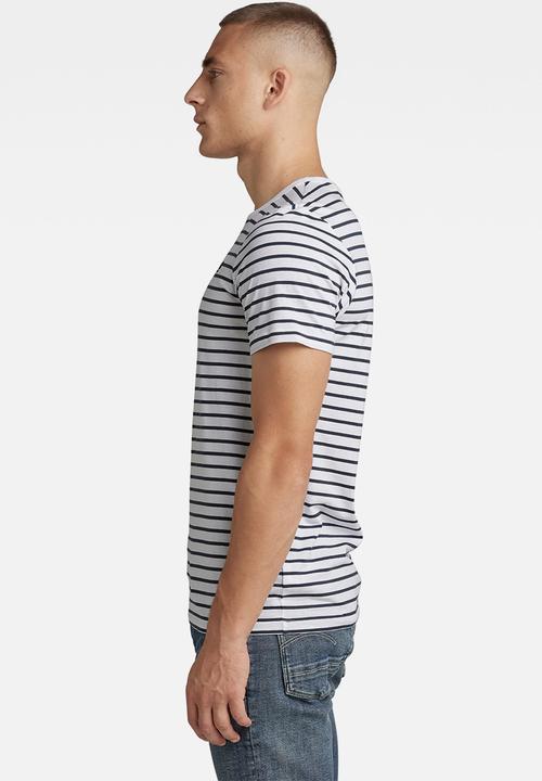 G-STAR - Stripe slim r t - white & fantem blue stripe