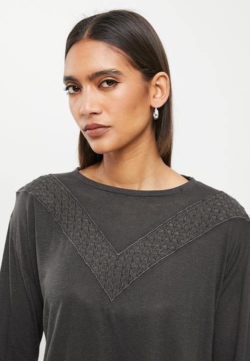 Superdry. - Rock lace long sleeve jersey top - vintage black