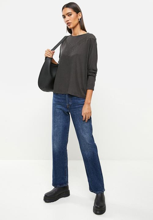 Superdry. - Rock lace long sleeve jersey top - vintage black