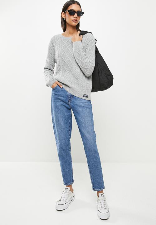 Superdry. - Premium cable crew - grey 