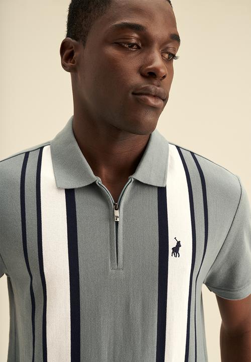 POLO - Mens vertical stripe short sleeve - aqua