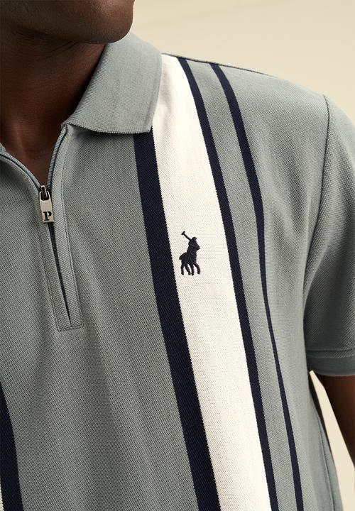 POLO - Mens vertical stripe short sleeve - aqua