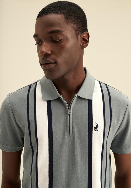 POLO - Mens vertical stripe short sleeve - aqua