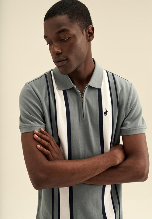 POLO - Mens vertical stripe short sleeve - aqua