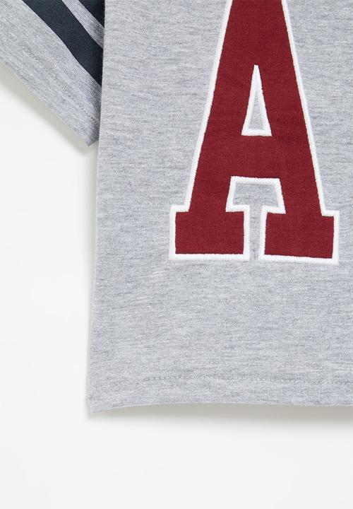 Aca Joe - Aca joe embroidered applique cropped baseball tee - grey