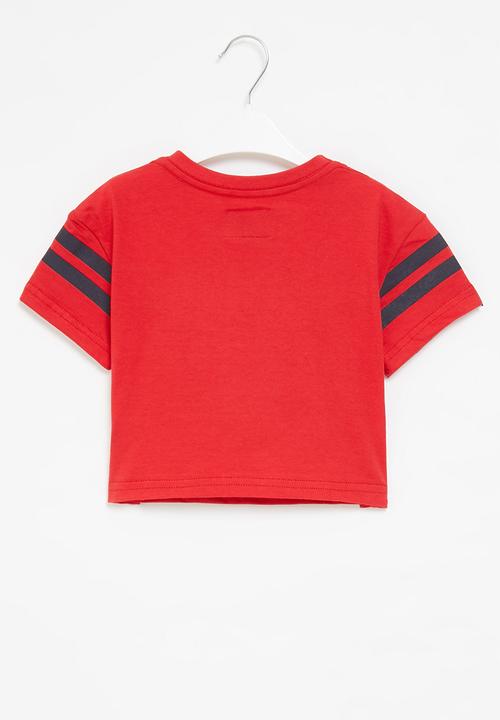 Aca Joe - Aca joe embroidered applique cropped baseball tee - red