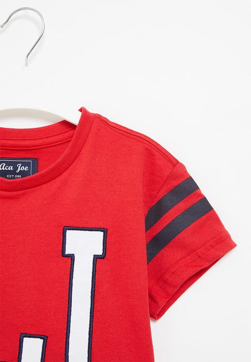Aca Joe - Aca joe embroidered applique cropped baseball tee - red