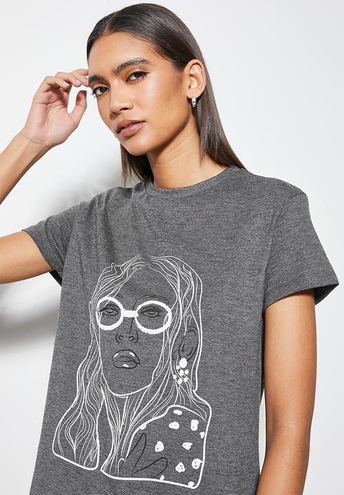 Superbalist - Relaxed printed tee -  charcoal