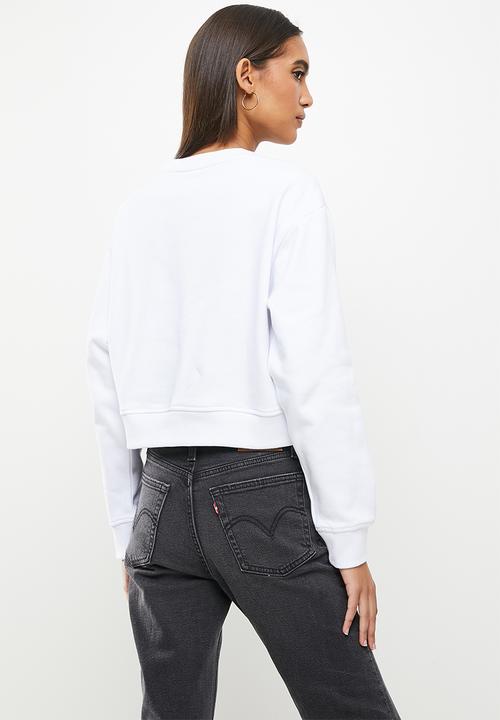 GUESS - Long sleeve guess logo crop pullover - pure white