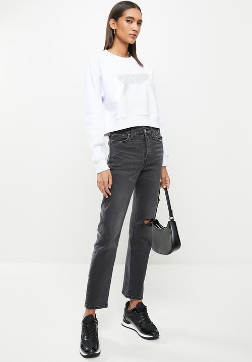 GUESS - Long sleeve guess logo crop pullover - pure white