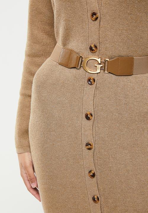 GUESS - Long sleeve luis cardigan belted dress - beach tan